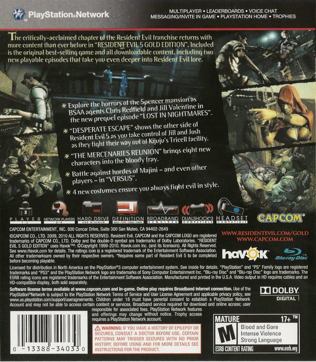 RESIDENT EVIL 5  -  GOLD EDITION (usagé)