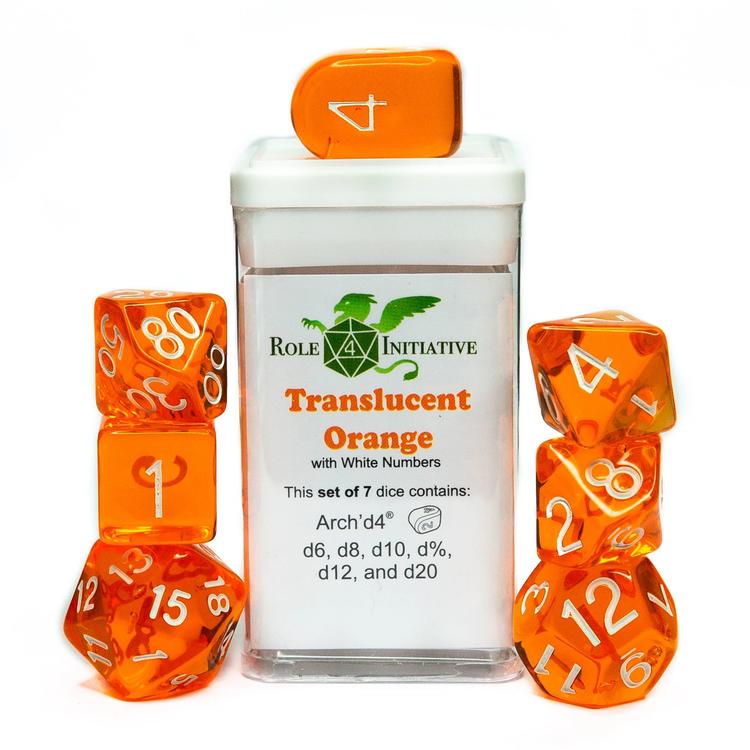Role 4 initiative - Set of 7 polyhedral dice - Translucent Orange