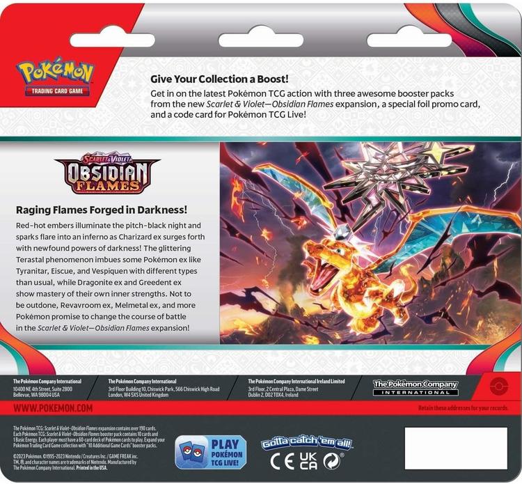 Pokémon - 3 Packs Blister  -  Scarlet & Violet  -  Obsidian Flames  ( Houndstone - Eevee )