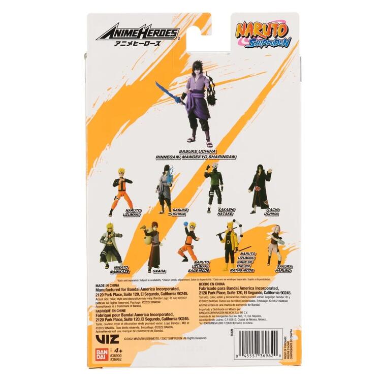 Bandai - Figurine d'action de 15 cm  -  Anime Heroes  -  Naruto Shippuden  -  Sasuke Uchiha Rinnegan / Mangekyo Sharingan