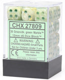 Chessex - Set of 36 dice 6 - 12mm - Marble Green / Dark Green