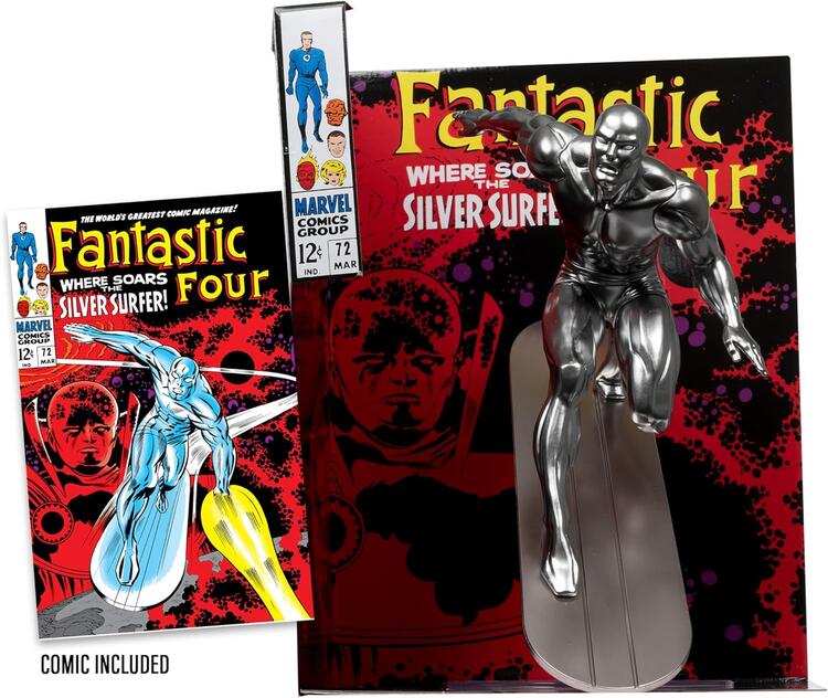 McFarlane Toys - Figurine Statue de 30cm With Comic Book  -  Marvel Silver Surfer Inspired by Fantastic Four Issue