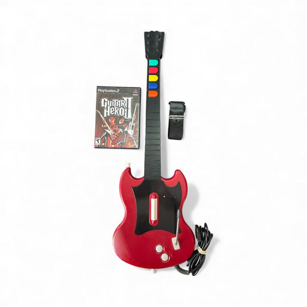 Guitar Hero II - PlayStation 2 Wired Red Gibson Bundle (Tested & Working) (used)