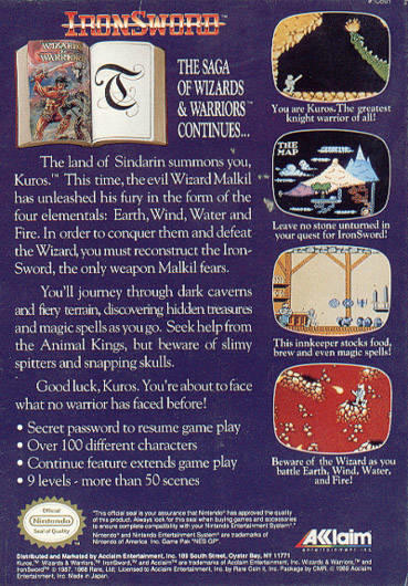 WIZARDS AND WARRIORS II  -  IRON SWORD  (Cartouche seulement) (usagé)