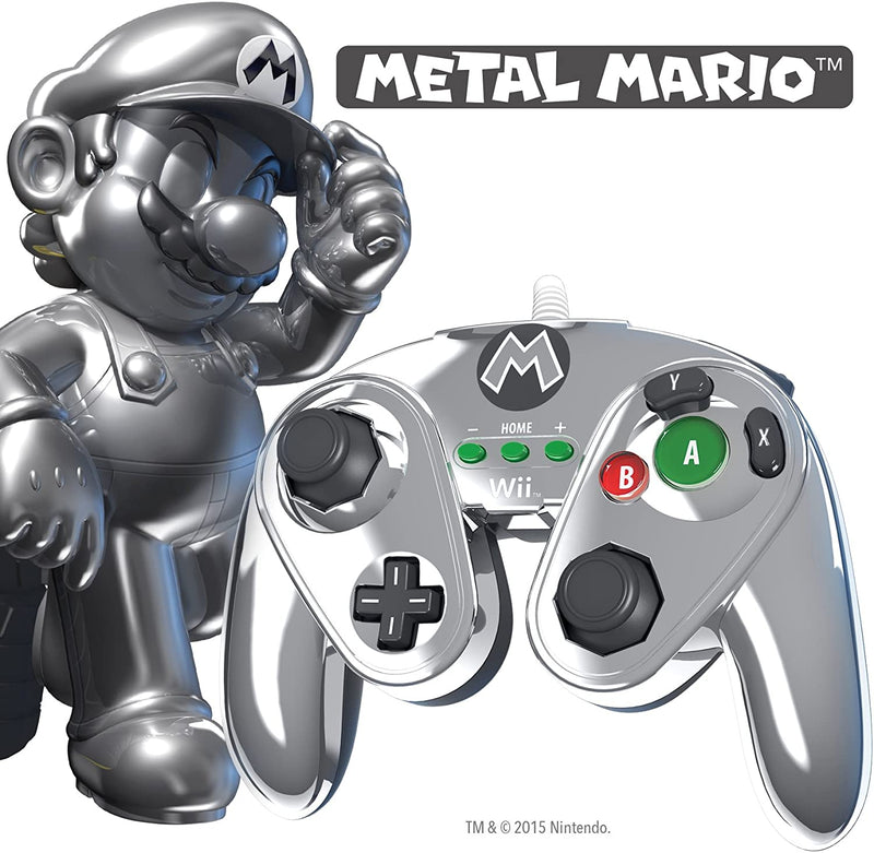 PDP - Metal Mario wired controller for Nintendo Wii / Wii U - Silver (used)