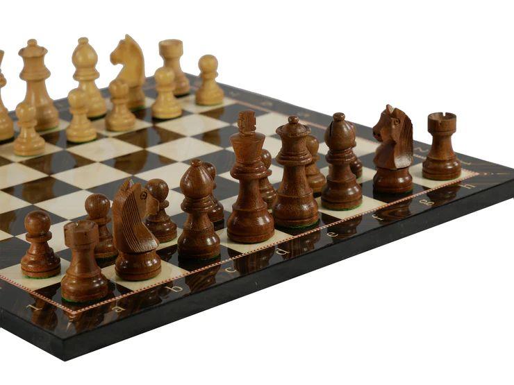 WorldWise - Jeu d'échecs de 14 pouces en bois de Sheesham germanique de couleur brun/ivoire