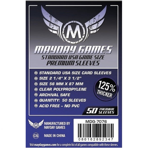 SLEEVES - 50 PREMIUM SLEEVES - 56mm X 87mm - CLEAR (MAYDAY GAMES)