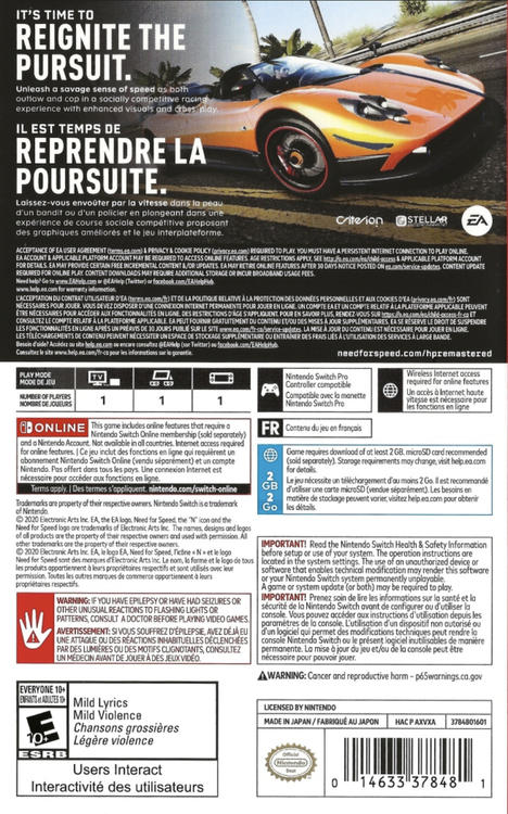 NEED FOR SPEED  -  HOT PURSUIT REMASTERED (usagé)