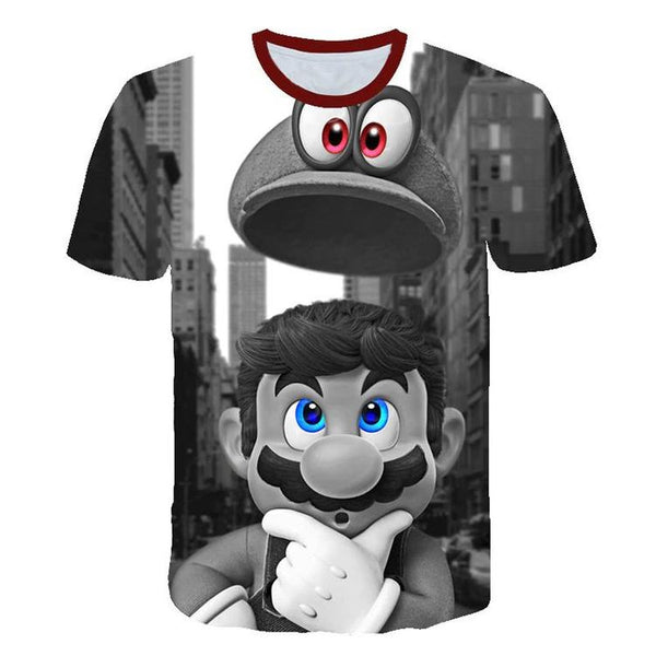 T-shirt noir et blanc de Super Mario Odyssey  ( Grandeur enfants / 9-10 ans )