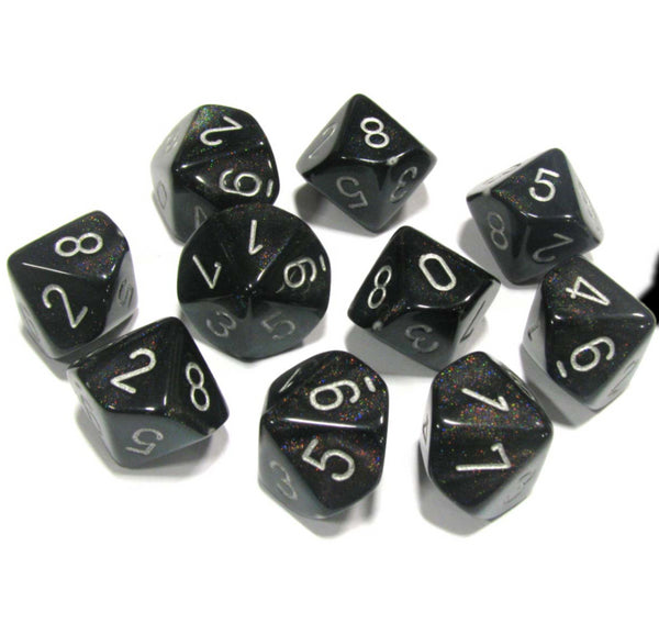 Chessex - Set of 10 dice 10 - 16mm - Borealis - Smoke / Silver