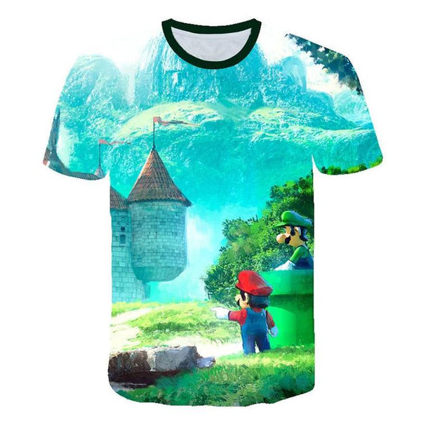 T-shirt de Super Mario Bros.  -  Mario et Luigi - Castle  ( Grandeur enfants / 7-8 ans )