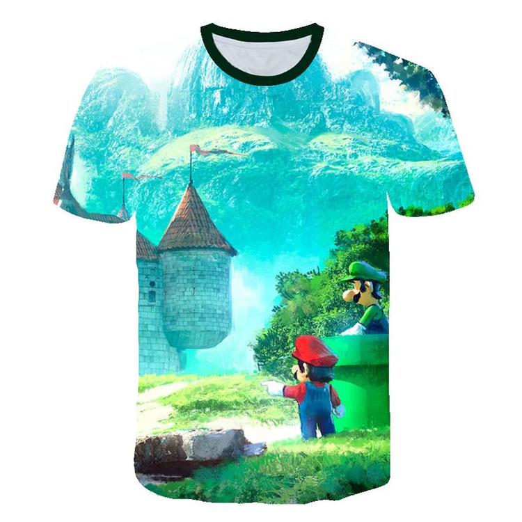 T-shirt de Super Mario Bros.  -  Mario et Luigi - Castle  ( Grandeur enfants / 7-8 ans )
