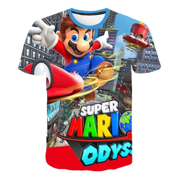 T-shirt de Super Mario Odyssey avec Mario qui lance sont chapeau    ( Grandeur enfants / 6 ans )