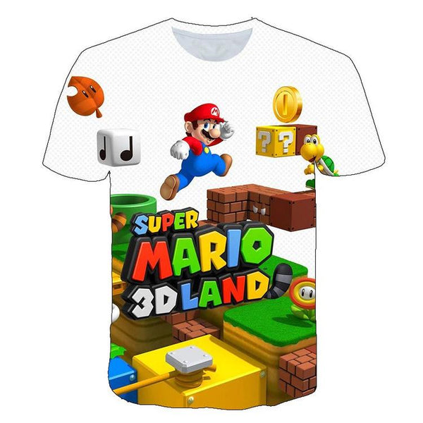 T-SHIRT  -  Super Mario 3d Land  -  Blanc avec Mario  ( Grandeur enfants / 9-10 ans )