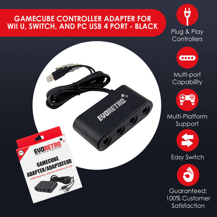 Evoretro - 4 Port Gamecube Controller Adapter for Nintendo Switch / Wii U and PC