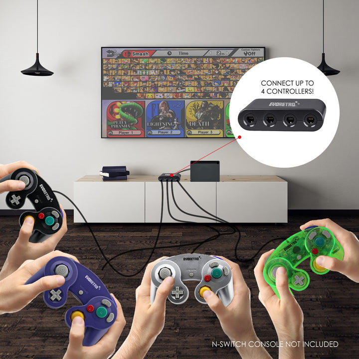 Evoretro  -  Adaptateur 4 ports de manette Gamecube pour Nintendo Switch / Wii U et PC