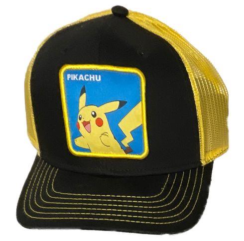 Pokémon Adjustable Pre-Curved Cap - Pikachu / Black / Grid Yellow
