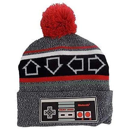 Black and red Nintendo beanie with controller