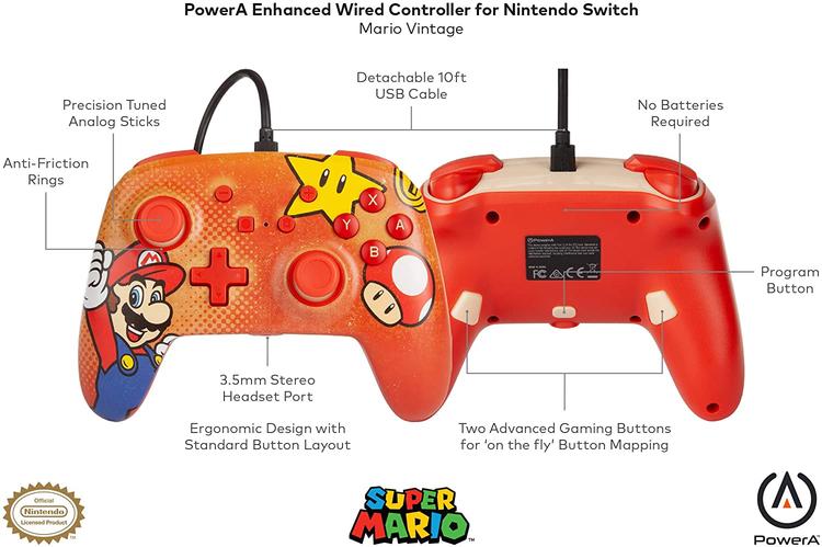 Power A - Manette avec fil Optimisé pour Nintendo Switch  -  Super Mario - Rouge