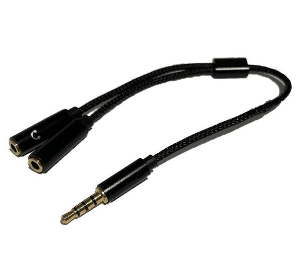 Headphone Y Adapter - 1X 3.5mm Male to 2X 3.5mm Female - Black