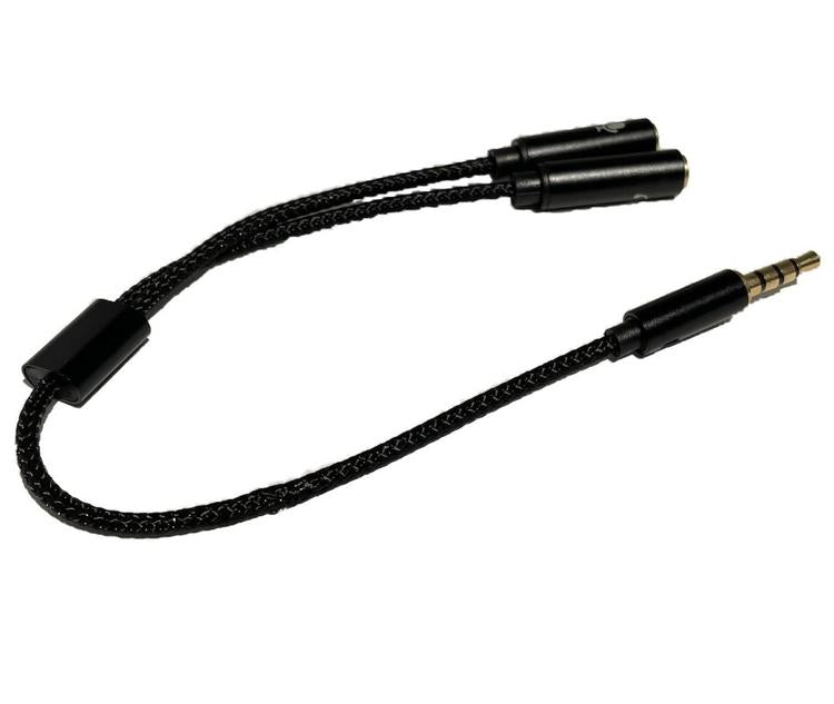 Headphone Y Adapter - 1X 3.5mm Male to 2X 3.5mm Female - Black