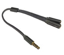 Adaptateur Y pour casque d'écoute  -  1X 3.5mm Mâle vers 2X 3.5mm Femelle  -  Gris