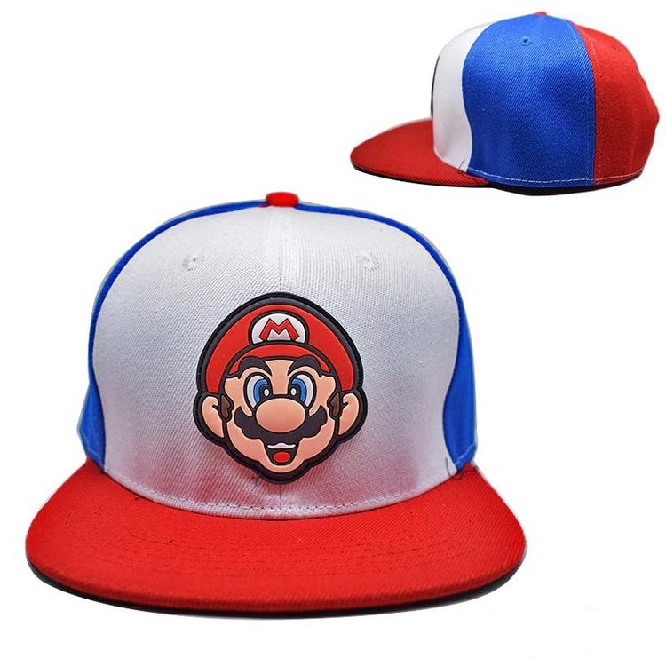 Adjustable cap from SUPER MARIO BROS. - White, Blue, Red, facing Mario (teen size)
