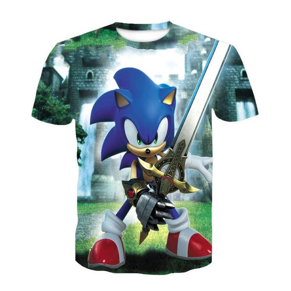 T-shirt de Sonic The Hedgehog  -  Sonic avec une épée  ( Grandeur enfants / 9-10 ans )
