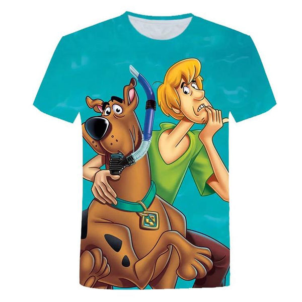 T-shirt bleu de Scooby-Doo et Sammy  -  Scooby-doo avec tuba   ( Grandeur enfants / 9-10 ans )