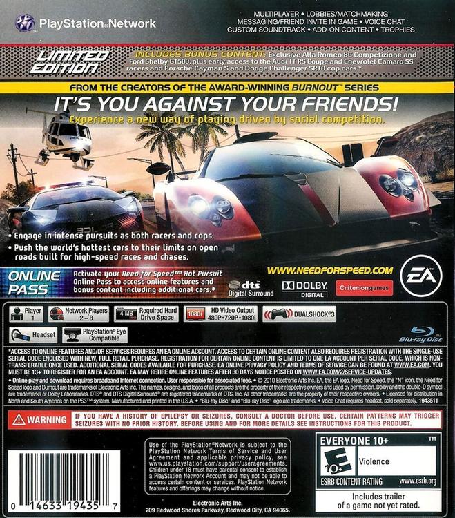 NEED FOR SPEED - HOT PURSUIT - limited edition (used)
