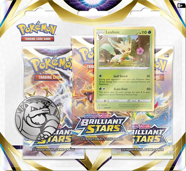 Pokémon - 3 Packs Blister  -  Sword & Shield  -  Brilliant Stars  -  Leafeon