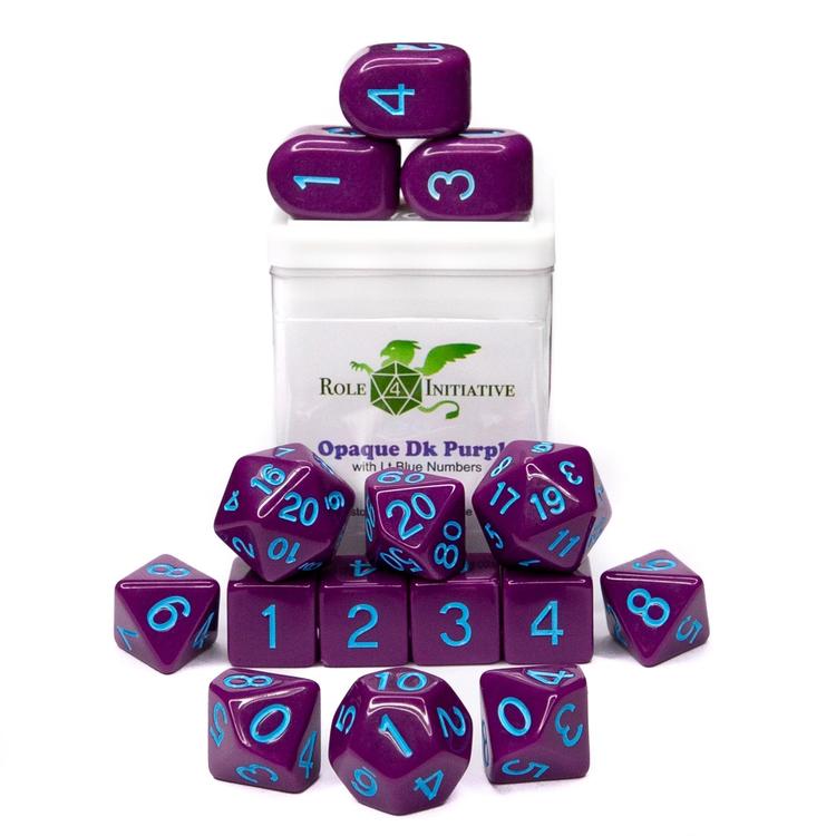Role 4 initiative - 15 Polyhedral Dice Set - Opaque Dark Purple W/ light blue