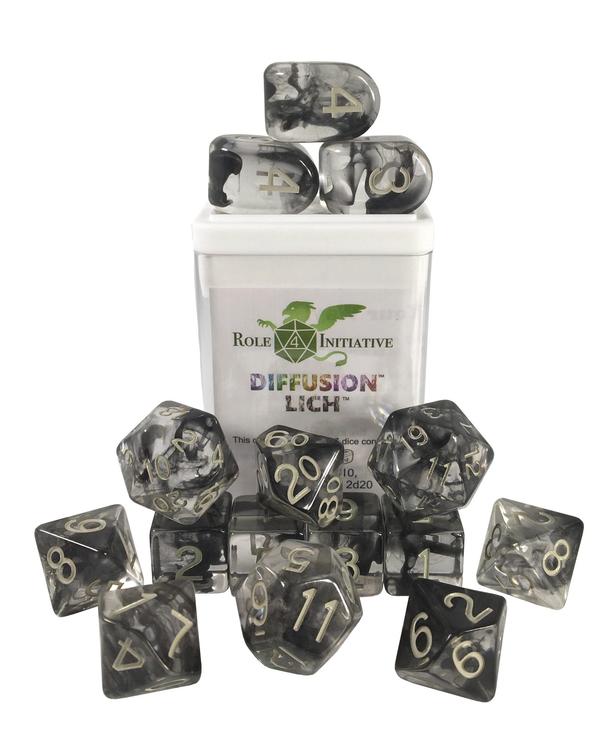 Role 4 initiative - Set of 15 polyhedral dice - Diffusion Lich