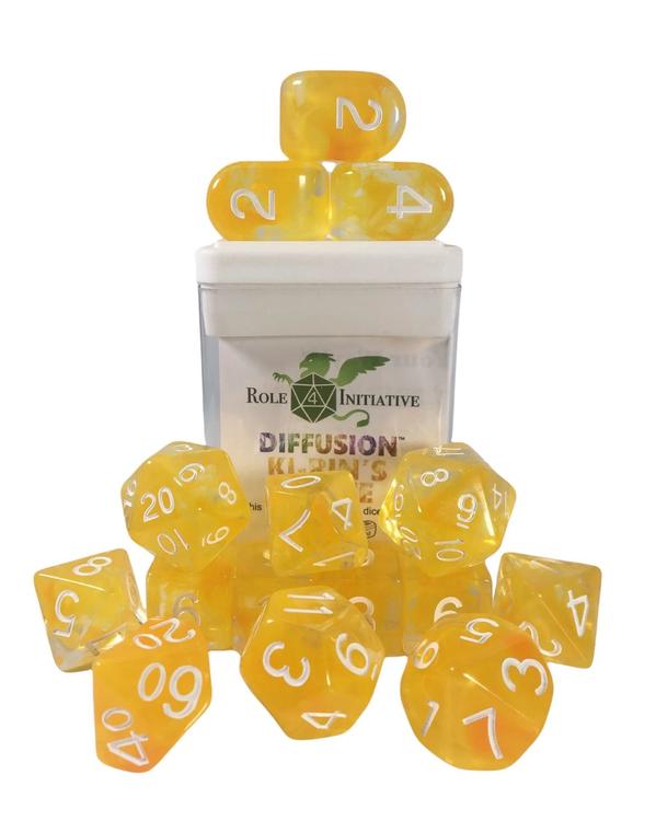 Role 4 initiative - Set of 15 polyhedral dice - Ki-rin's Grace spread with symbol