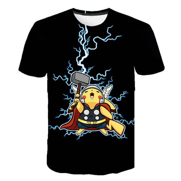 T-shirt de Pokémon  -  Pikachu se prend pour Thor ( Grandeur enfants / 13-14 ans )