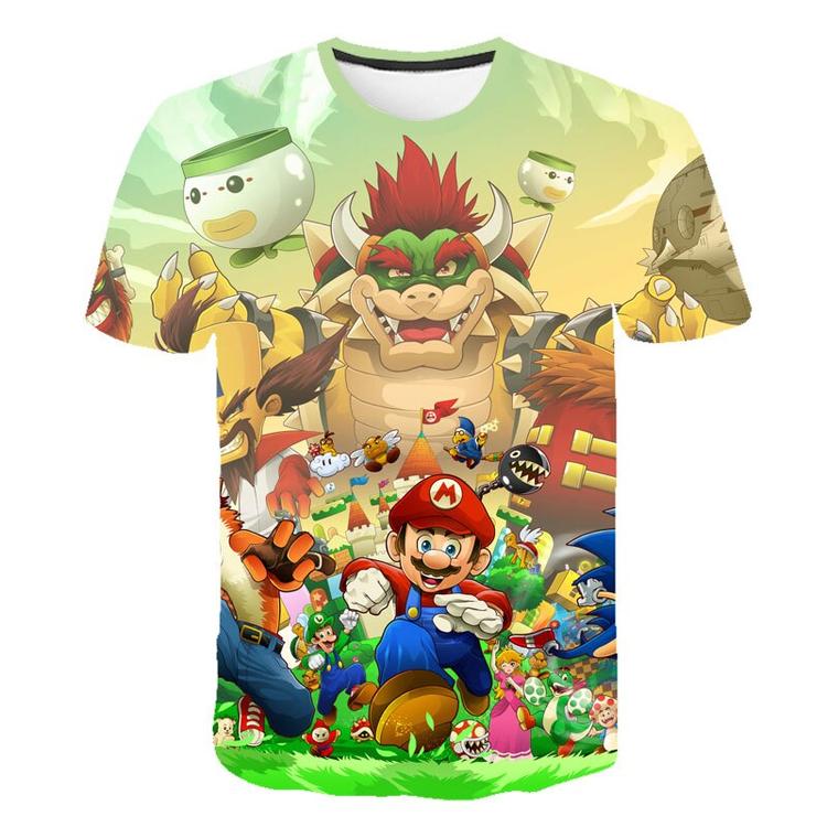 Green and yellow t-shirt of Super Mario Bros. characters. (Children size / 13-14 years old)