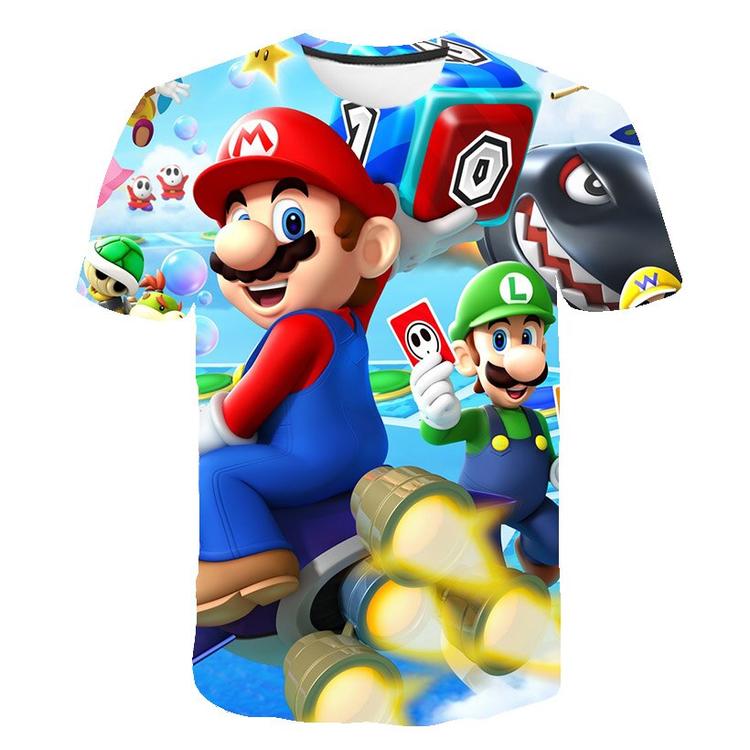 T-shirt de Super Mario Bros. et luigi qui jouent aux cartes  ( Grandeur enfants / 6 ans )