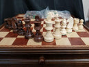 38.1cm Inlaid Walnut Wood Chess and Checkers Set with Drawer