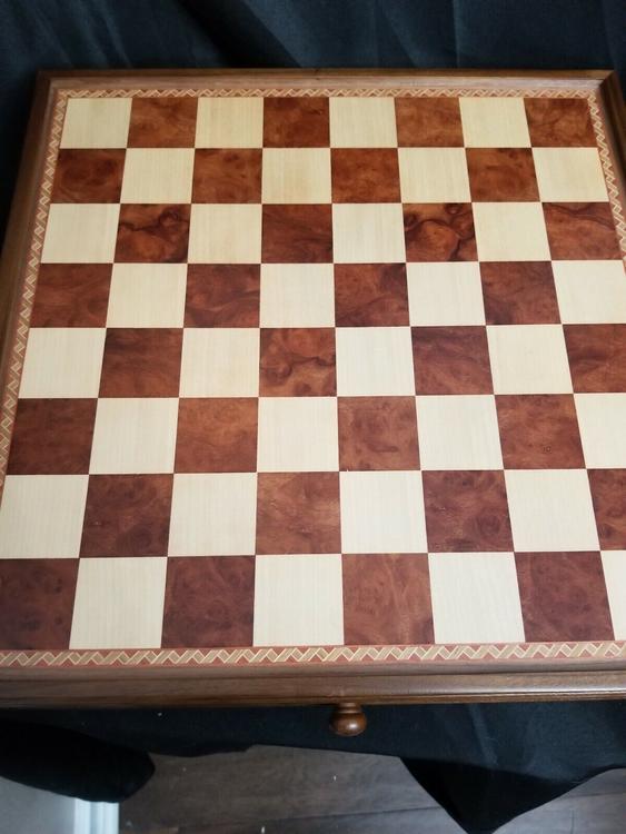 38.1cm Inlaid Walnut Wood Chess and Checkers Set with Drawer