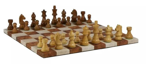 WorldWise 14-inch Wood and Leatherette Chess Set in Caramel and Cream