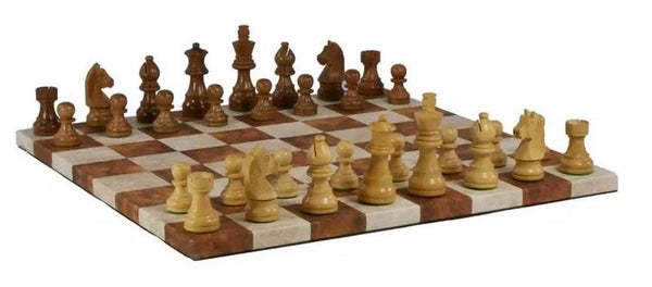 WorldWise - Jeu d'échecs de 14 pouces en bois et similicuir de couleur caramel et crème