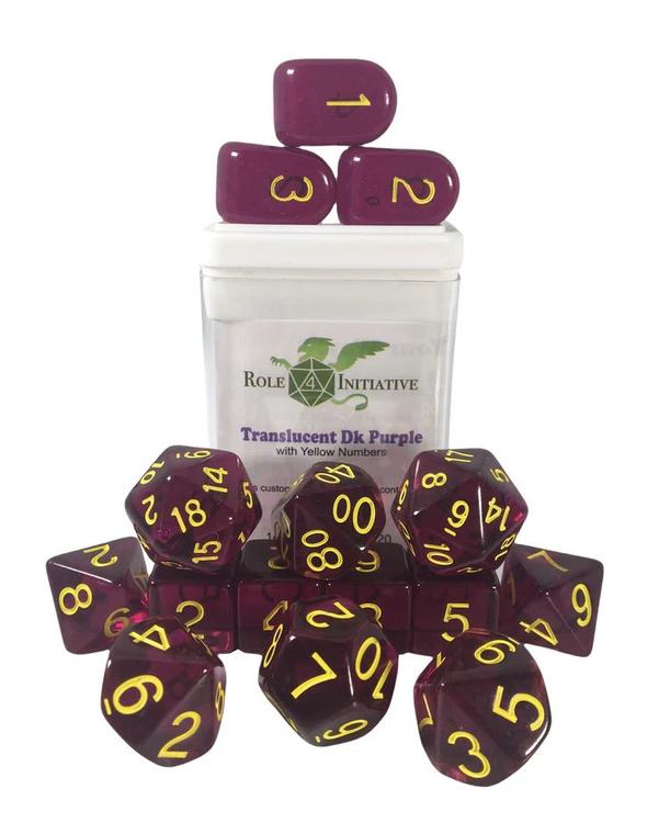 Role 4 initiative - 15 Polyhedral Dice Set - Translucent Dk Purple