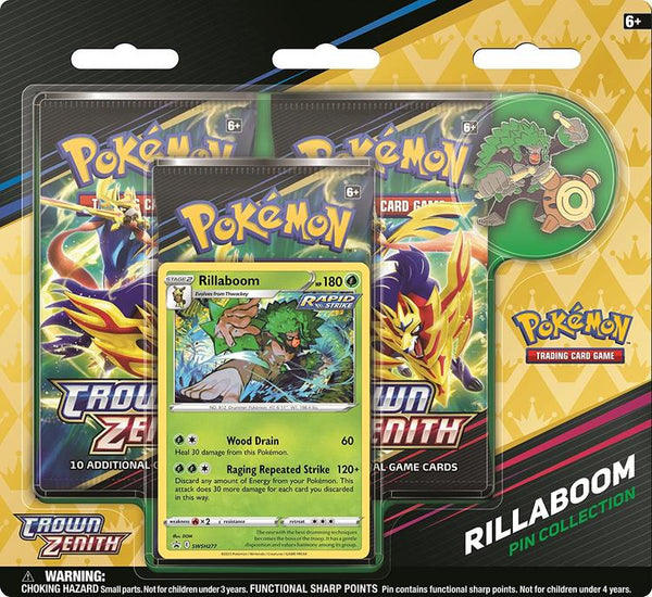 Pokémon - 3 Packs Blister Pin collection  -  Crown Zenith  -  Rillaboom, Cinderace, Inteleon