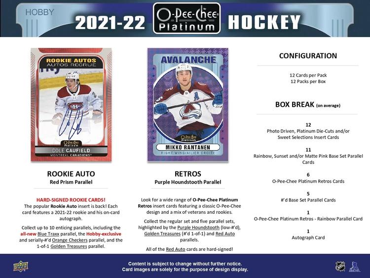 Upper Deck - Booster Hobby - 2021-22 Hockey O-Pee-Chee Platinum