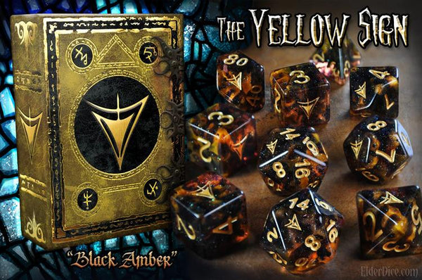 Infinite Black - Mythic Elder Dice Black Amber Edition  -  The Yellow Sign