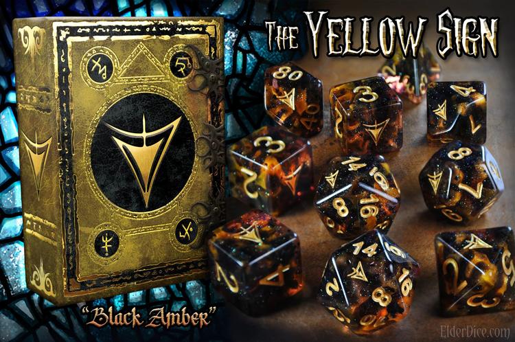 Infinite Black - Mythic Elder Dice Black Amber Edition  -  The Yellow Sign